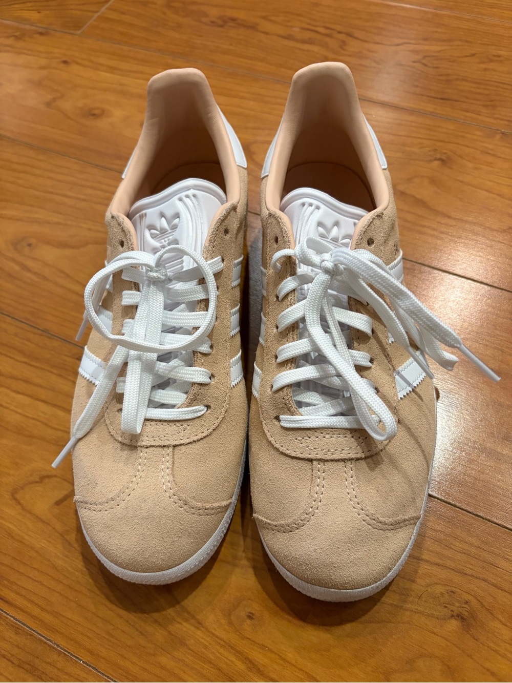 adidas Beige Suede Sneakers with White Stripes - WORN ONCE